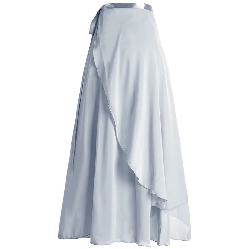 Women's Long Chiffon Ballet Wrap Skirt with Tie Waist Closure