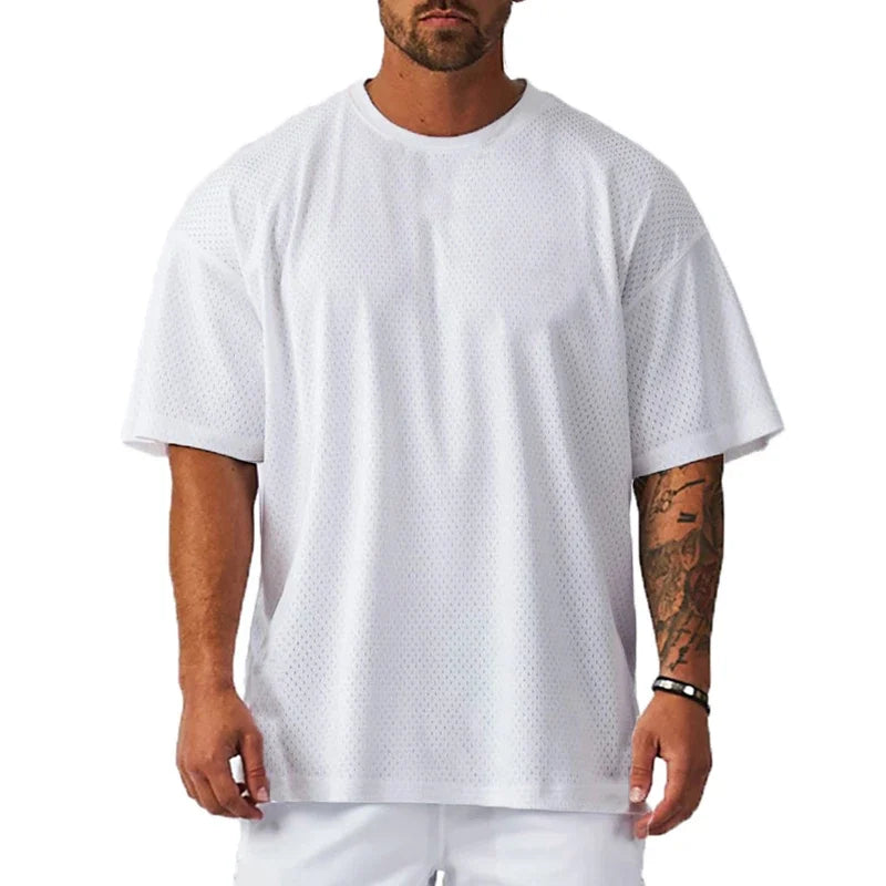 Plain Oversized Mesh Short Sleeve T-shirt For Sports Outfits