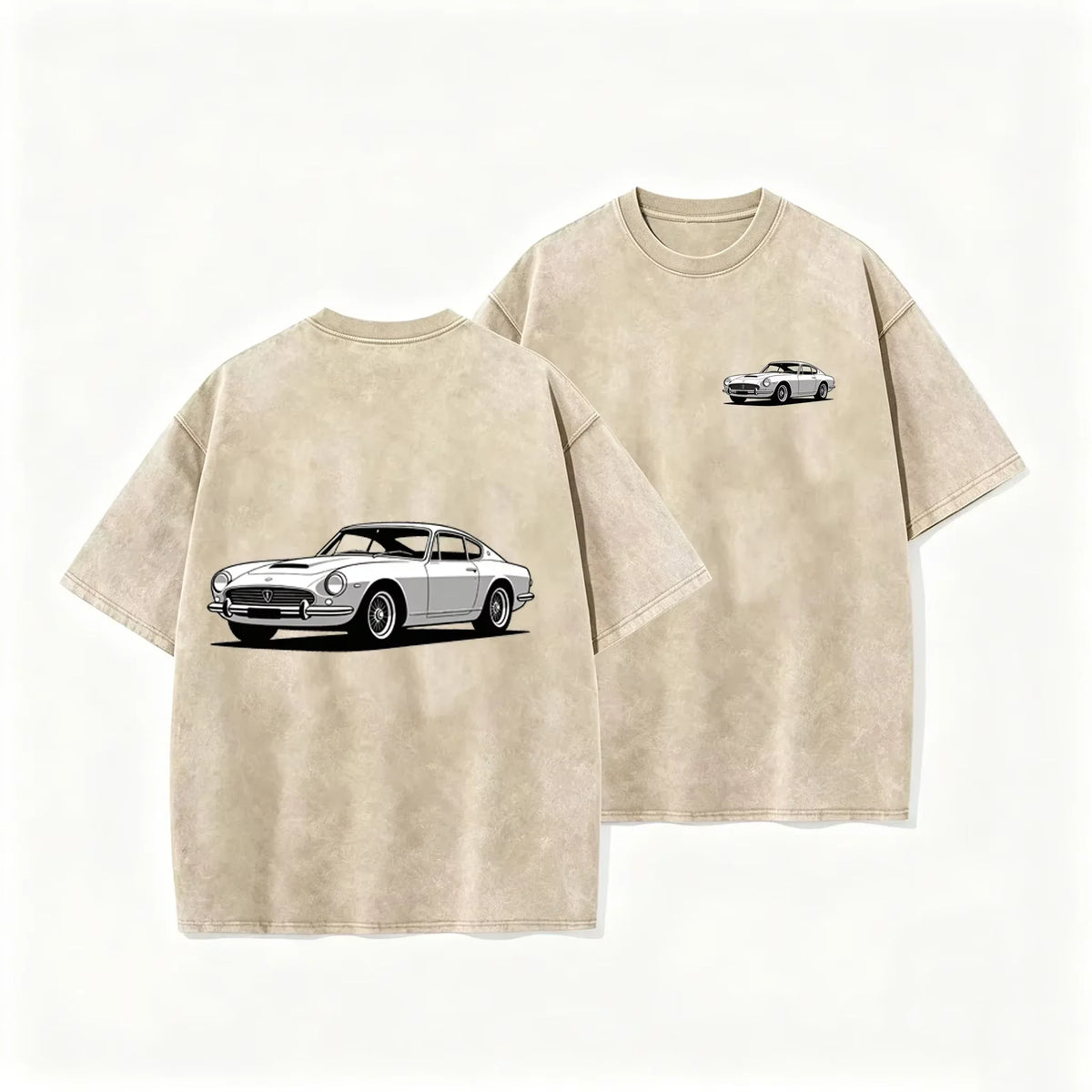 Teal Acid Wash Retro Vintage Coupe Car Print Classic Car Lover Casual Tee