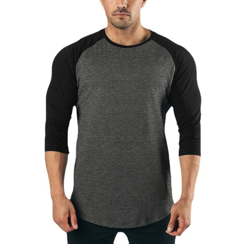 Plain Raglan Three Quarter Sleeve T-shirt For Sports Outfits