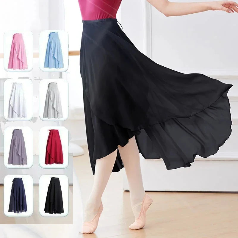 Long Chiffon Ballet Wrap Skirt with Tie Waist for Dance Practice
