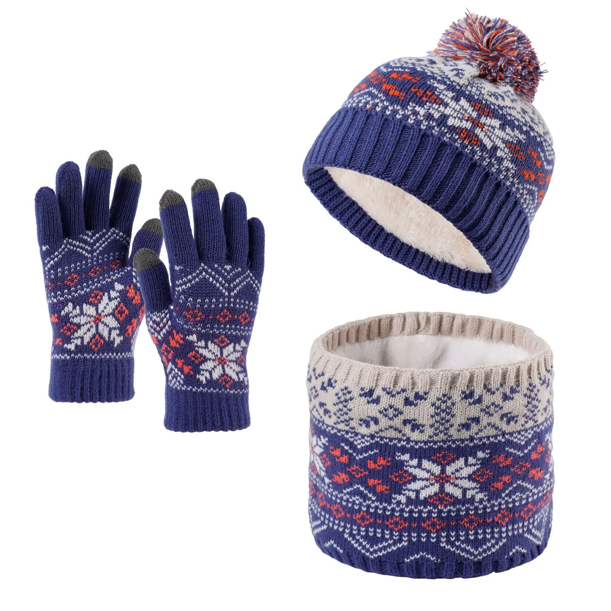 Children's Snowflake Knitted Hat Scarf and Gloves Set for Winter Wear