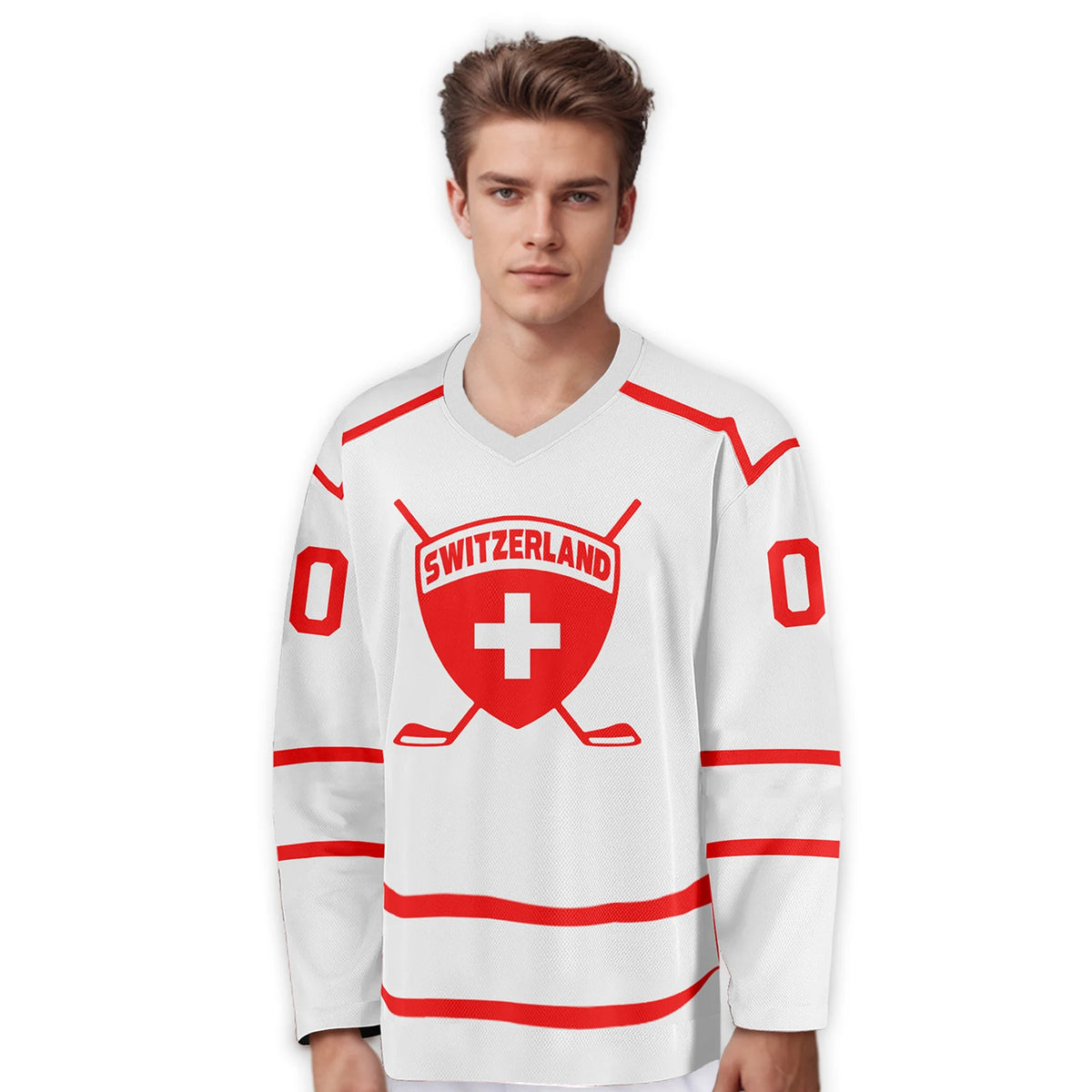 Switzerland Number Graphic Long Sleeve Jersey For Sports Outfits