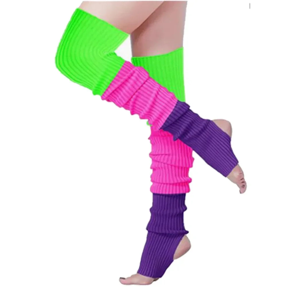 Color Block Ribbed Leg Warmers with Long Stirrup Shape
