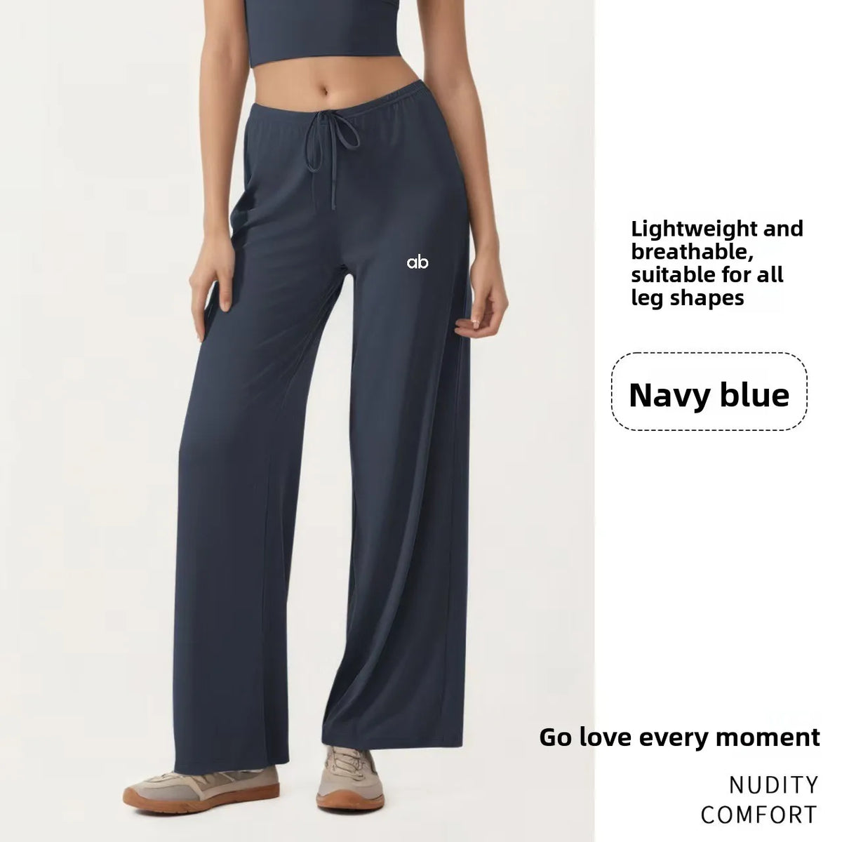 Women's Drawstring Waist Polyester Palazzo Pants with Loose Wide Legs