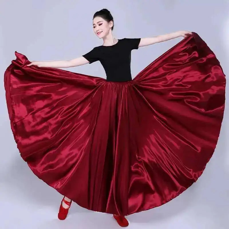 Women's Long Satin-Look Belly Dance Skirt with Separate Top Option