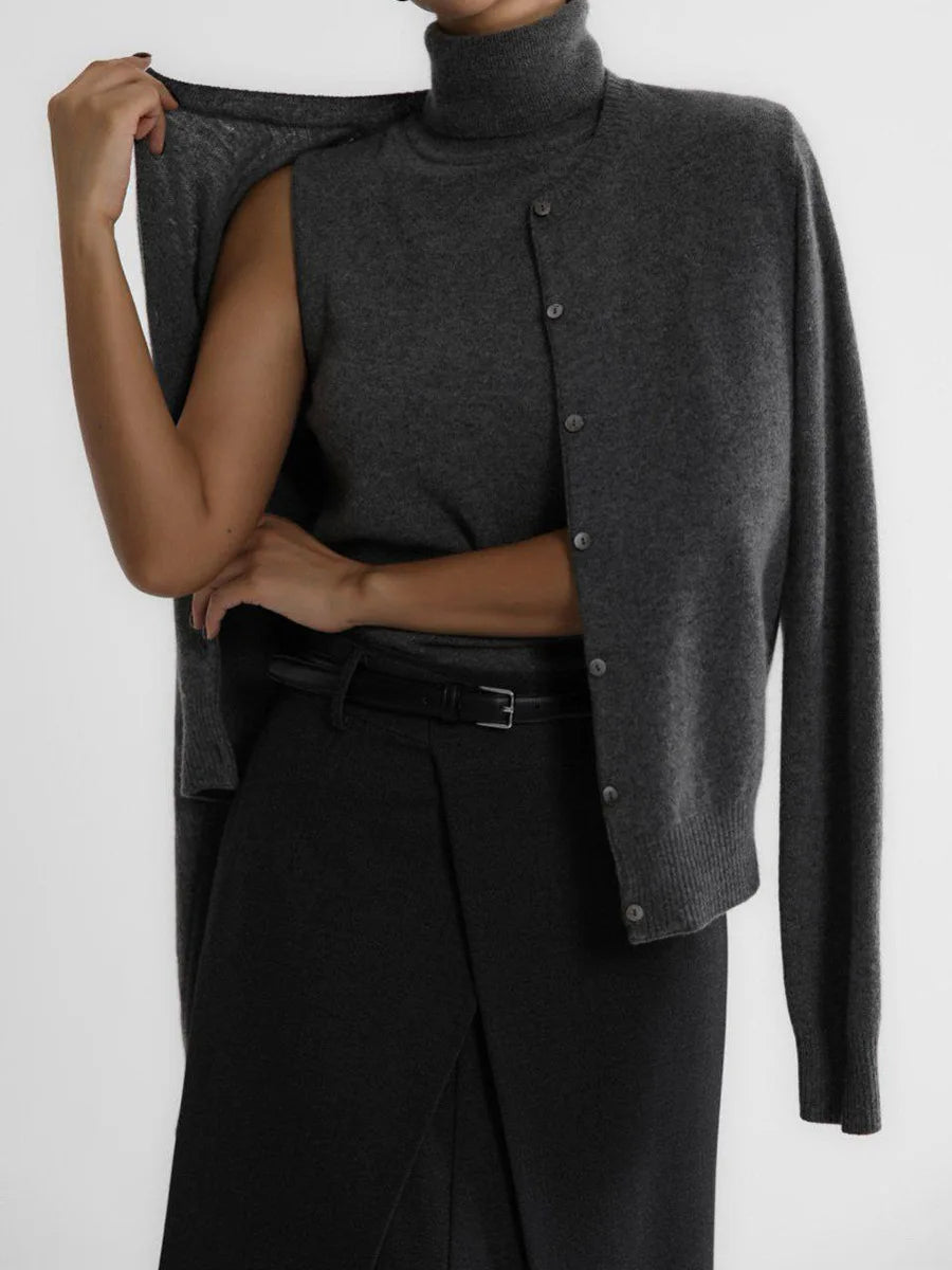 Women's Two Piece Turtleneck Top And Cardigan Clothing Set