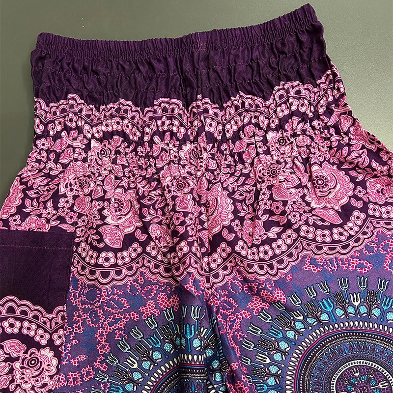 Women's Printed Rayon Harem Pants with High Waist and Gathered Ankles