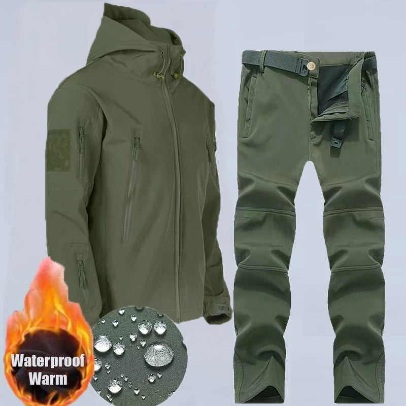Outdoor Hooded Jacket and Trouser Clothing Set with Style Options