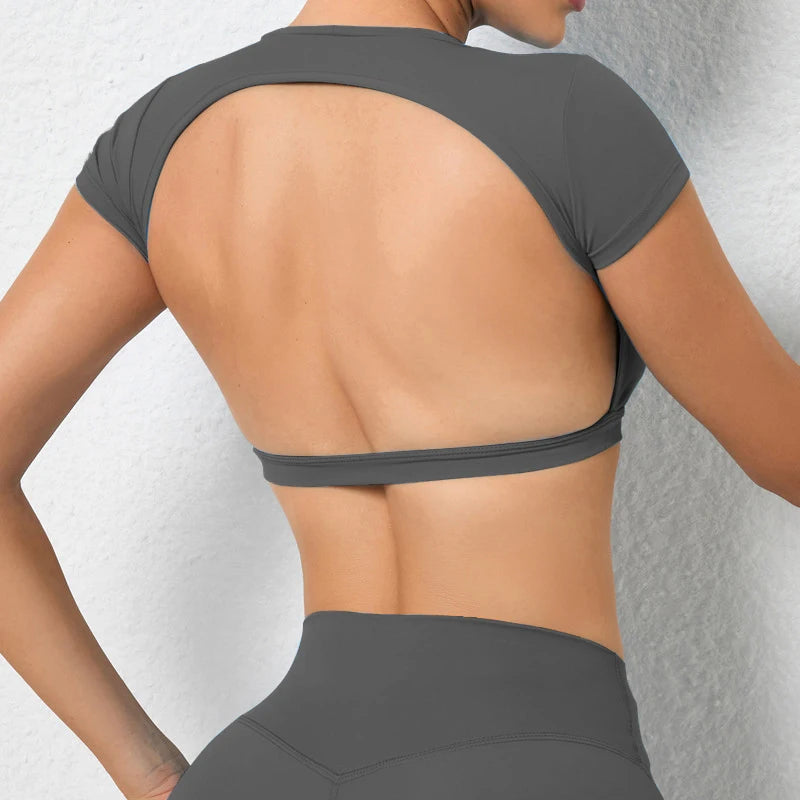 Women's Open Back Cap Sleeve Sports Crop Top