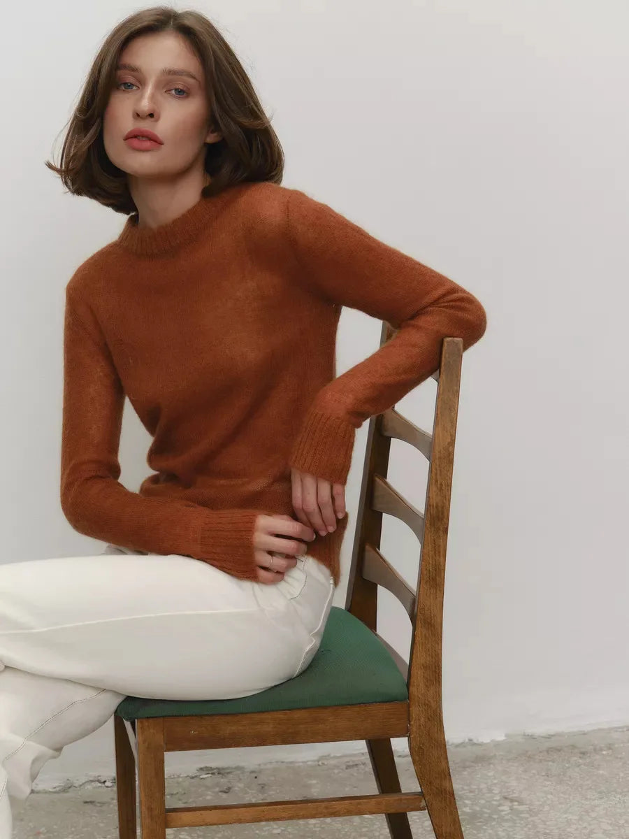 Women's Sheer Crew Neck Long Sleeve Sweater Casual Knit Layer
