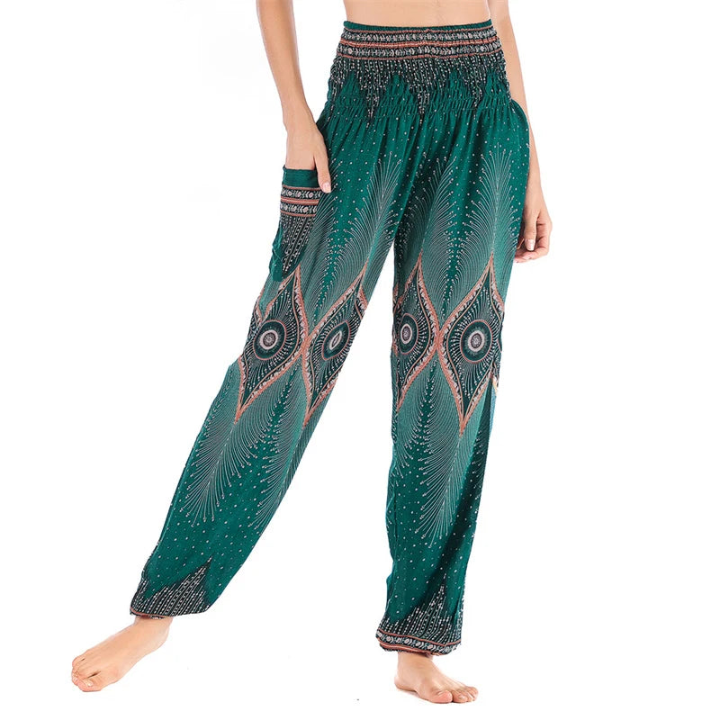 Women's Printed Rayon Harem Pants with High Waist and Gathered Ankles