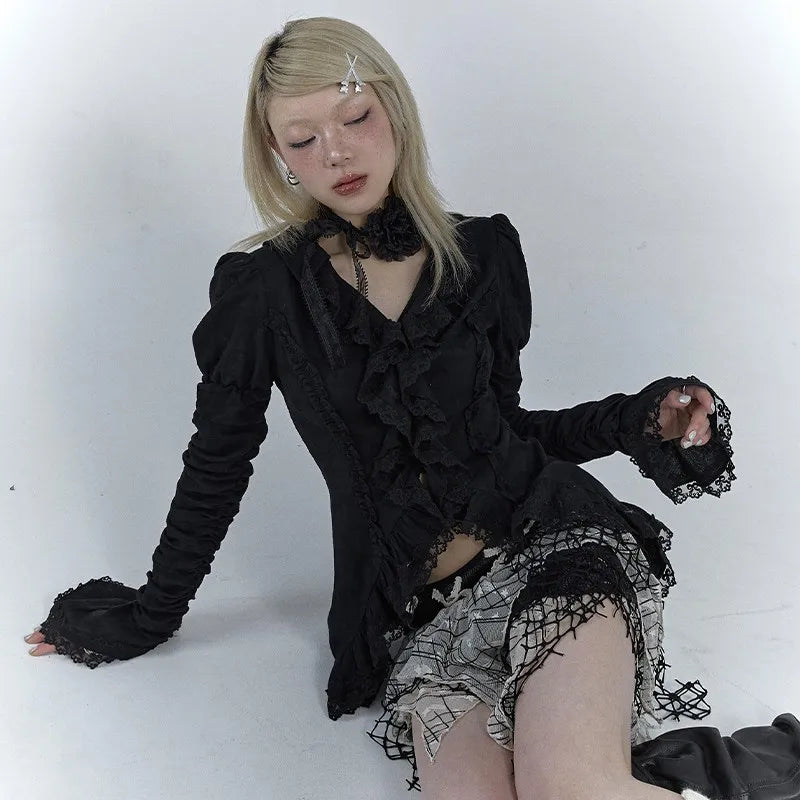 Women's Lace Detail Asymmetric Blouse