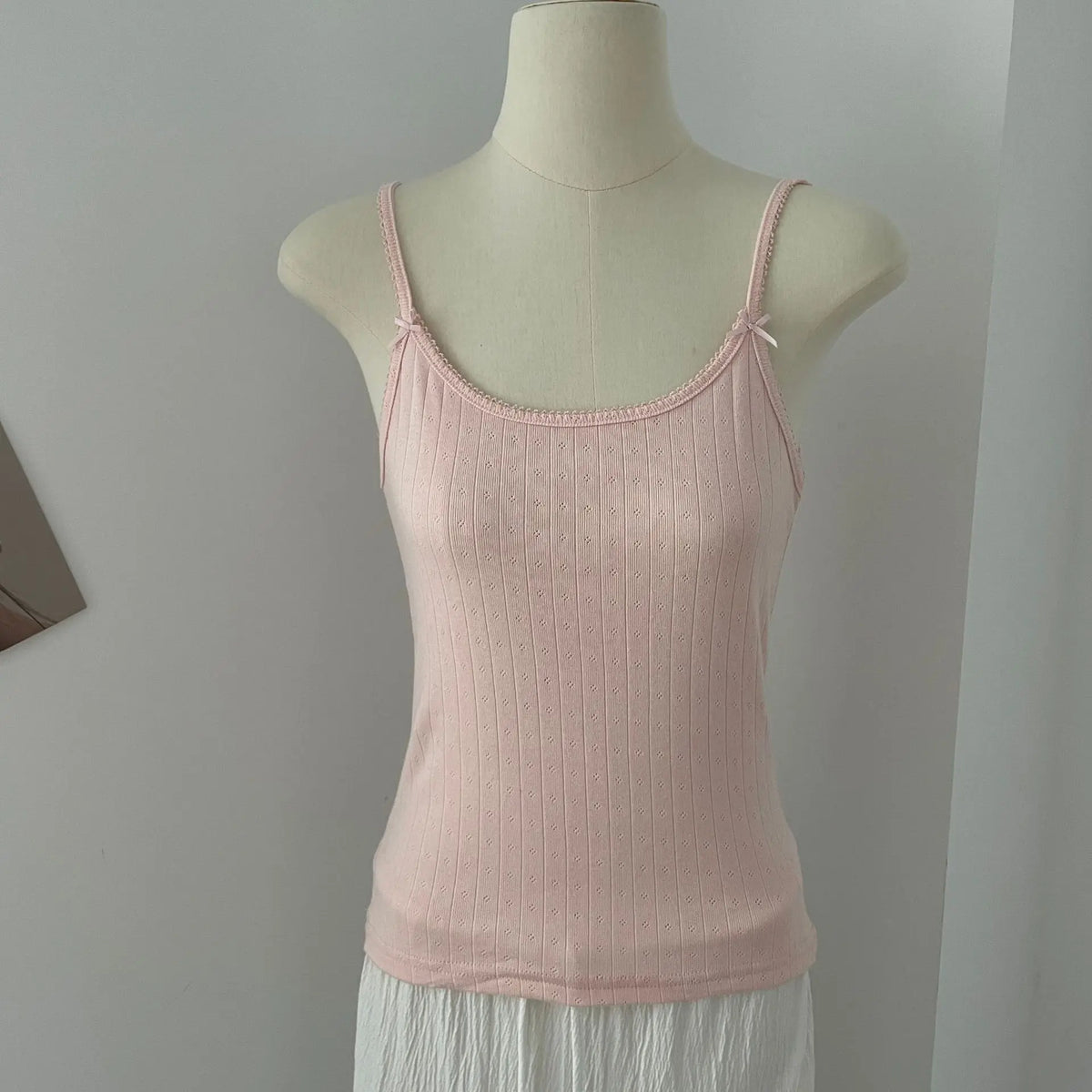 Women's Lace Trim Cotton Blend Camisole with Bow and Mixed Pattern Options