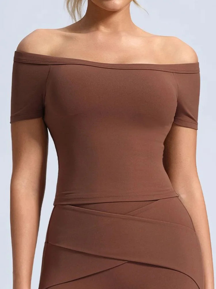 Women's Off-Shoulder Top and Shorts Workout Set