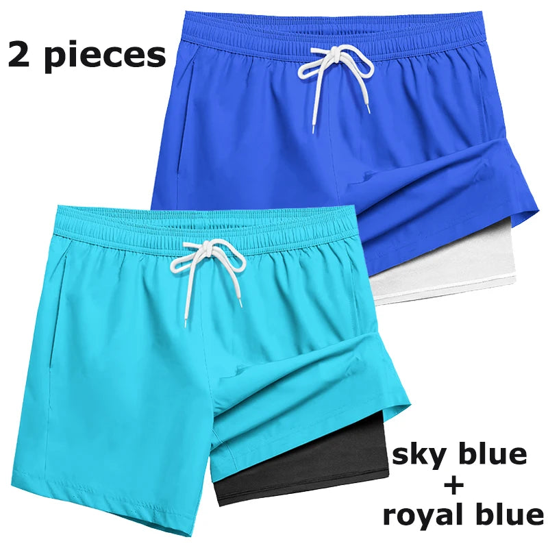 Men's Swim Shorts with Compression Liner and Phone Pocket for Beach and Pool Wear