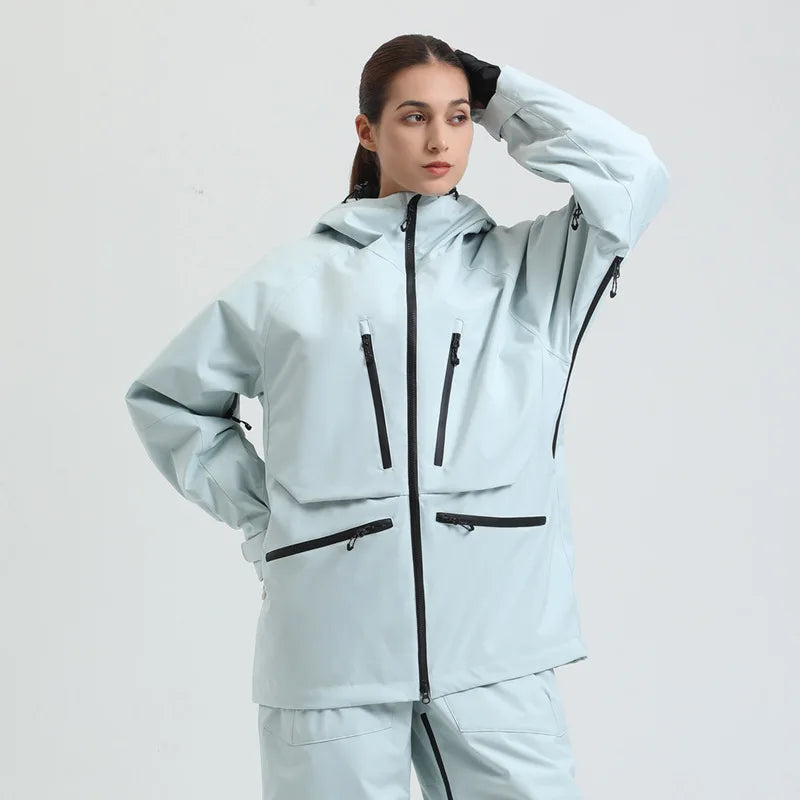 Hooded Long Sleeve Snow Sport Jacket with Front Closure