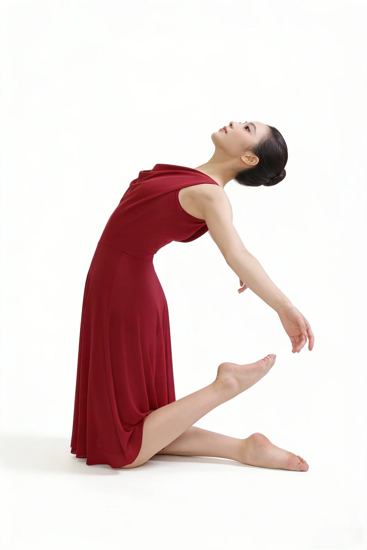 Women's V-Neck Lyrical Dance Dress with Low Back and Mesh Overlay
