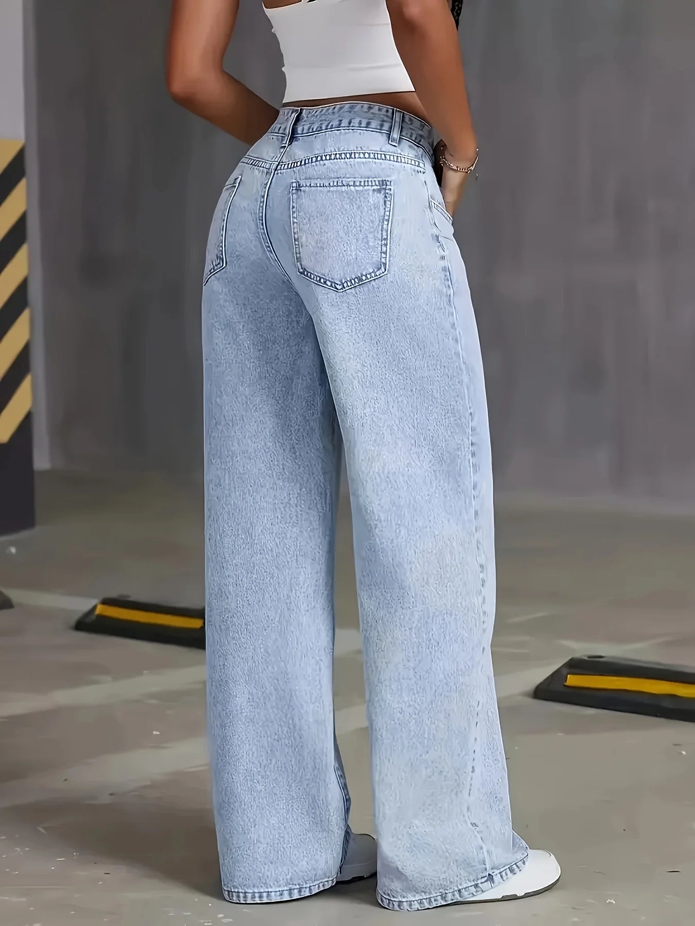 Women's Light-Blue High-Waist Loose Wide-Leg Jeans