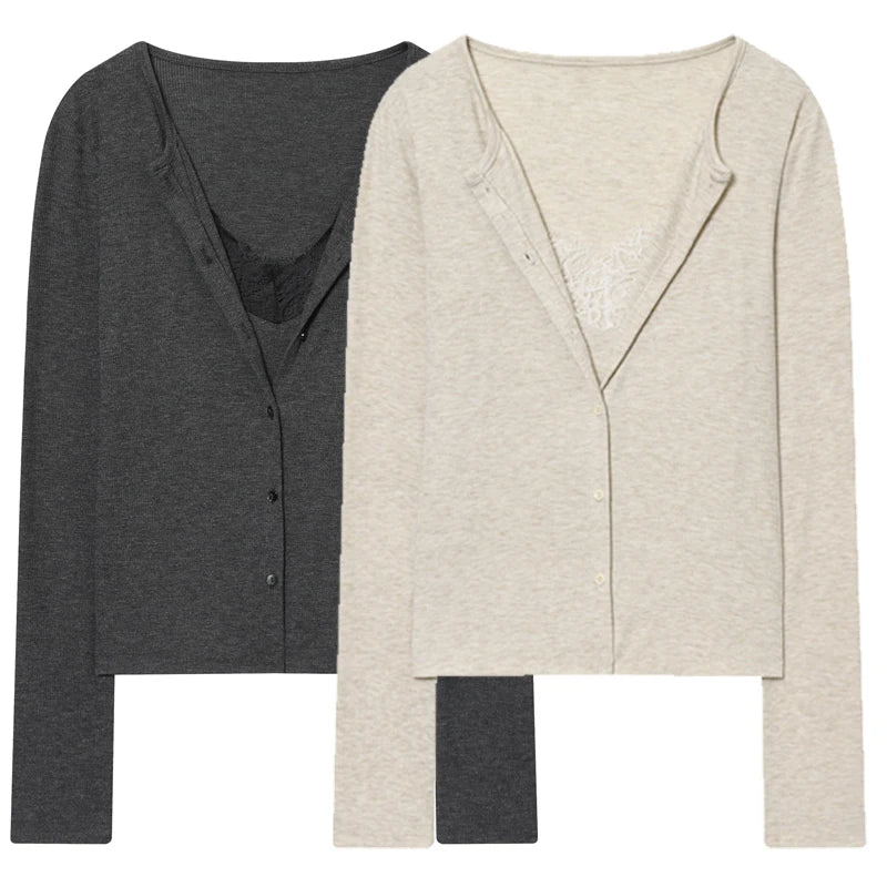 Women's Lace V Neck Button Front Cardigan Casual Knit Layer