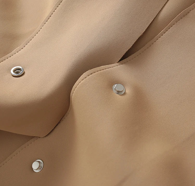 Simple French Fashion Light Luxury Windbreaker Mid Length Autumn Turn Down Collar Single Breasted Air Cotton Jackets Women