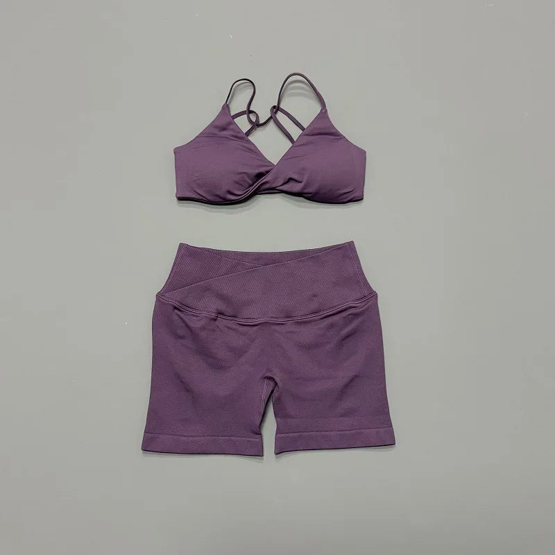 Women's Strappy Bra And Shorts Yoga Set For Workout Outfits