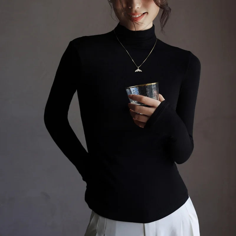 Women's Mock Neck Fitted Long Sleeve Sweater Casual Knit Layer