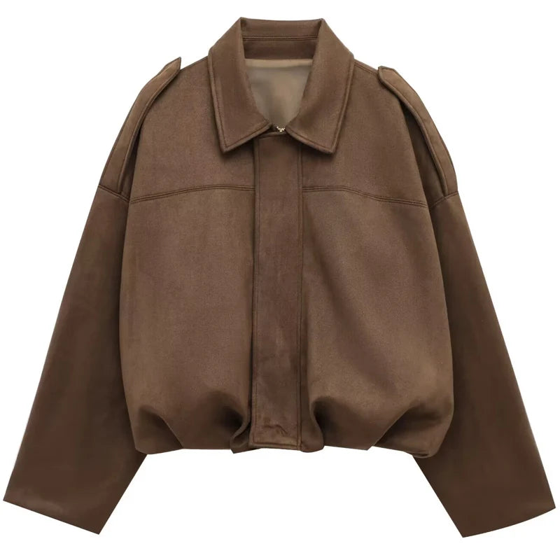Collared Long Sleeve Loose Fit Casual Streetwear Bomber Jacket