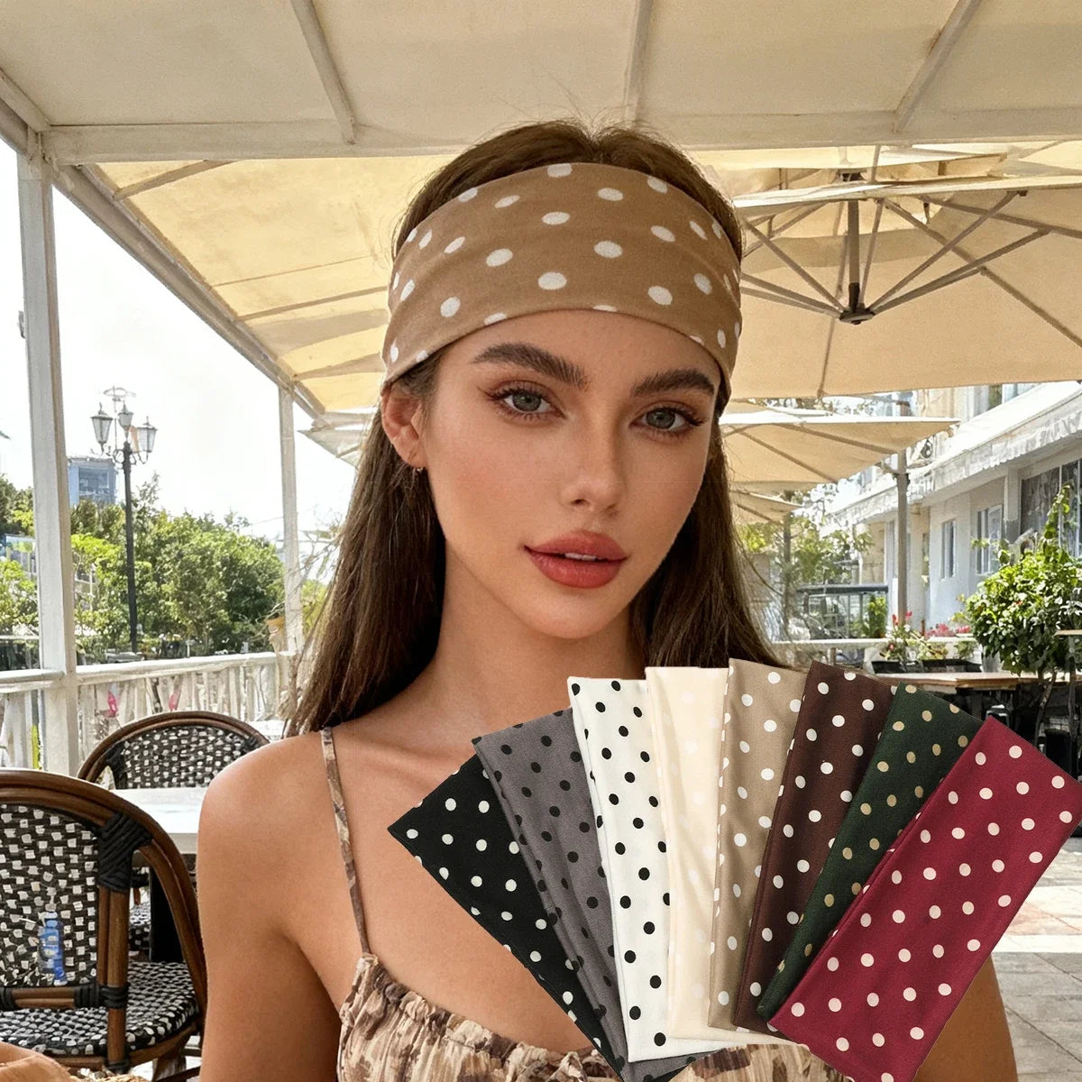 Polka Dot and Button Style Fabric Headband for Hair Styling
