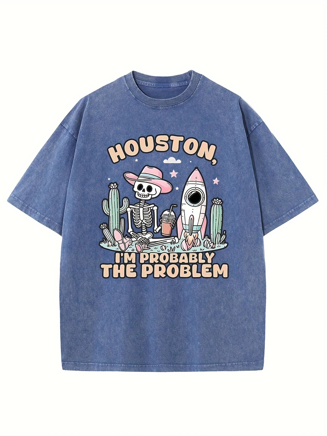 Creative Print Retro Washed High-quality Cotton Pattern T-shirt Men's T-shirt Summer Round Neck Top Short Sleeved