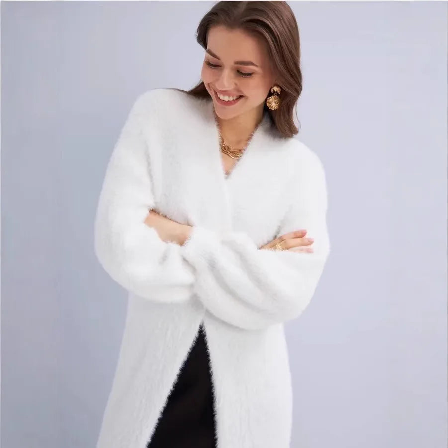 Women's Long Open Front Chunky Knit Cardigan Casual Knit Layer