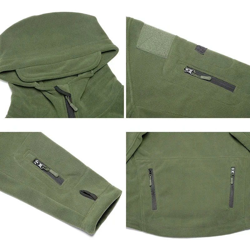 Winter Hunting Fleece Jacket Men Warm Polar Outdoor Hoodie Jacket Multi-Pocket Casual Full Zip Sport Hiking Coat