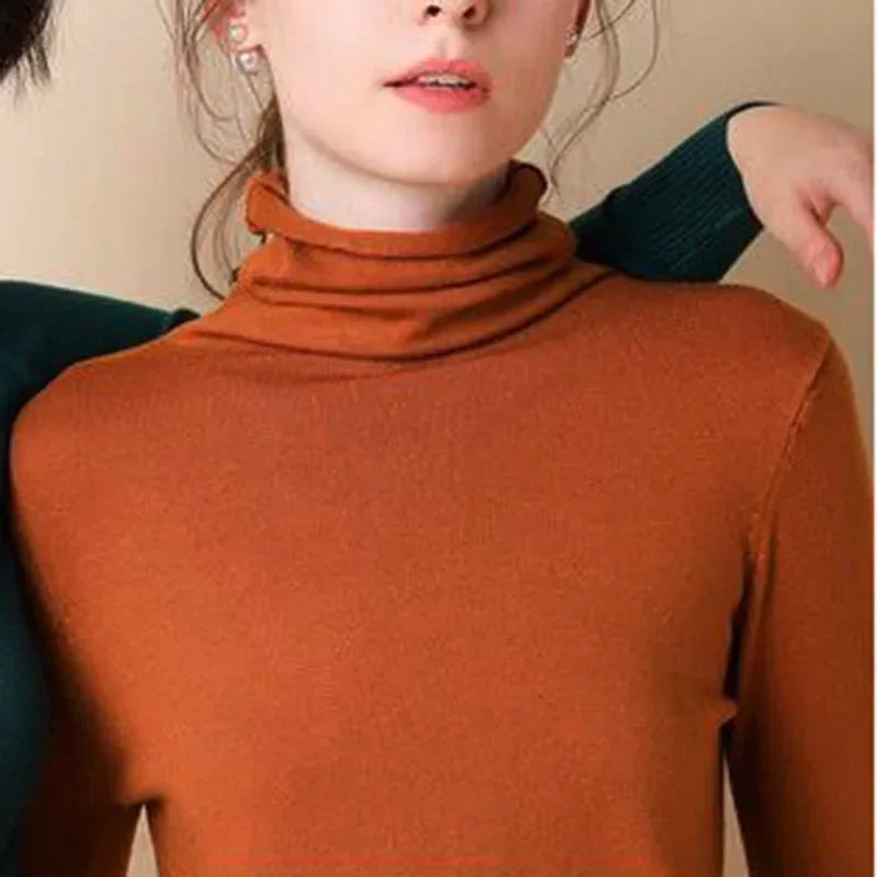 Women's Draped Roll Neck Fine Knit Sweater Casual Knit Layer