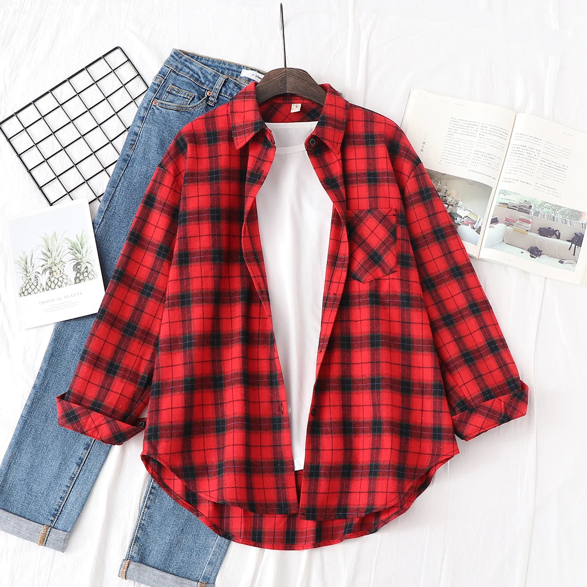 Women's Checked Collared Long Sleeve Shirt