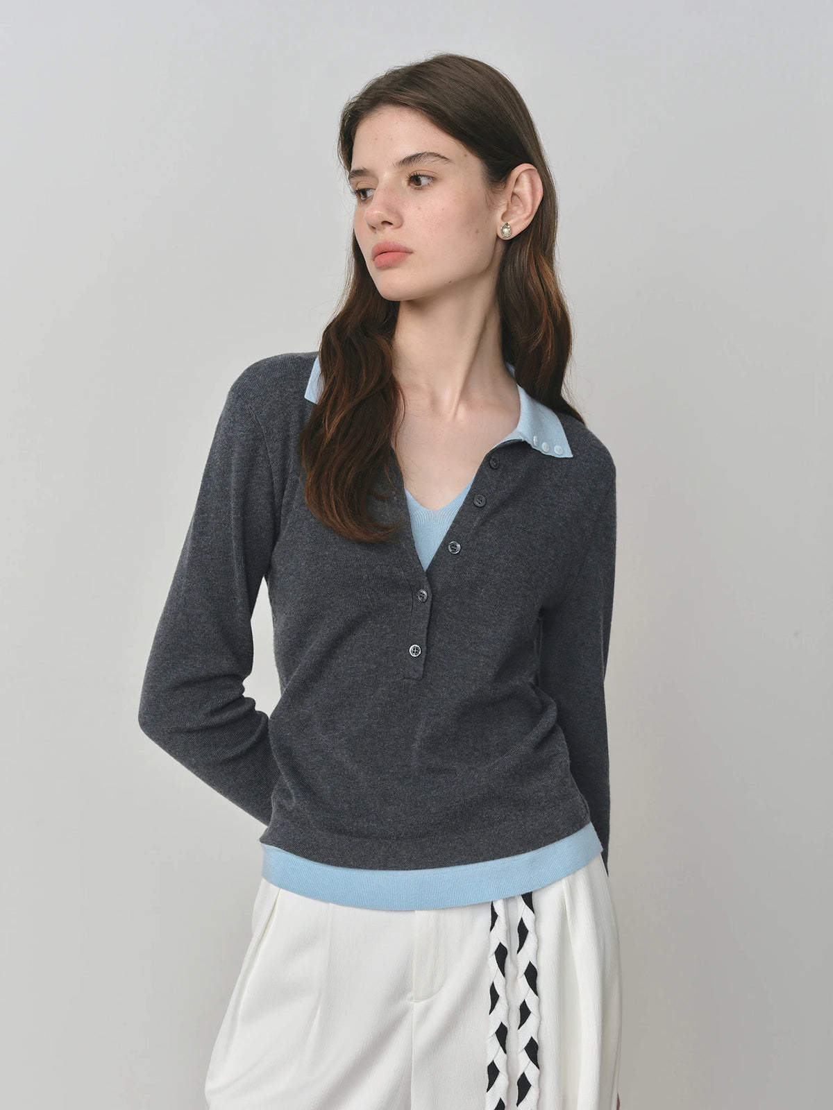 Women's Polo Collar Button Front Cardigan Casual Knit Layer