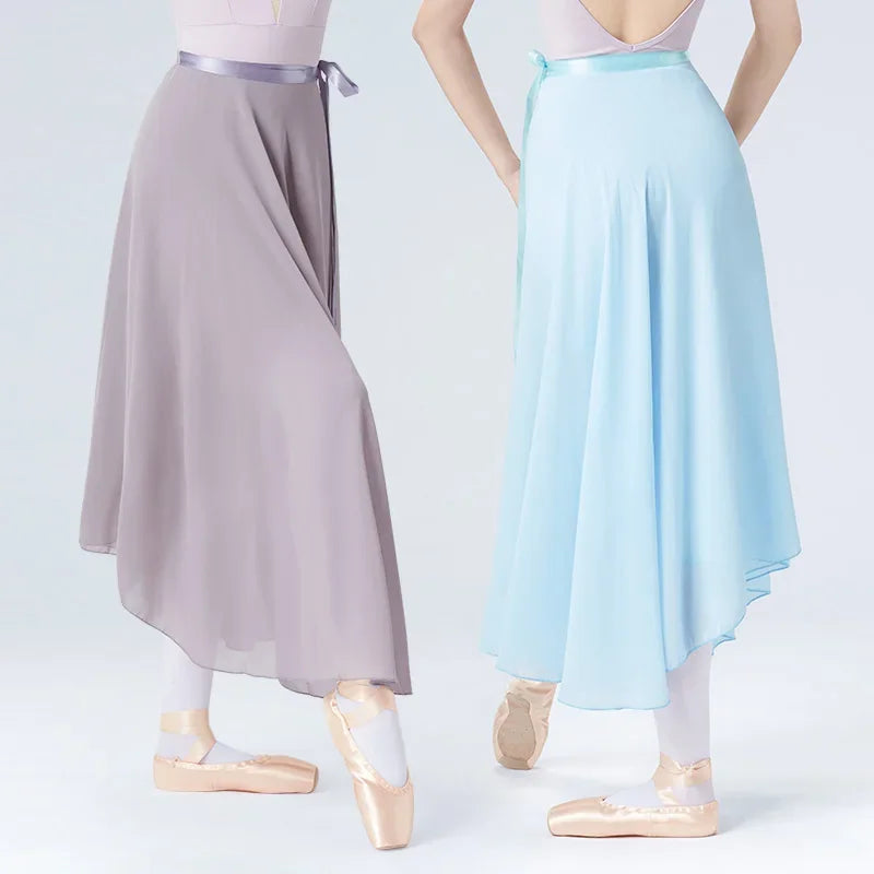 Women's Long Ballet Wrap Skirt with Flowing Hem and Tie Waist
