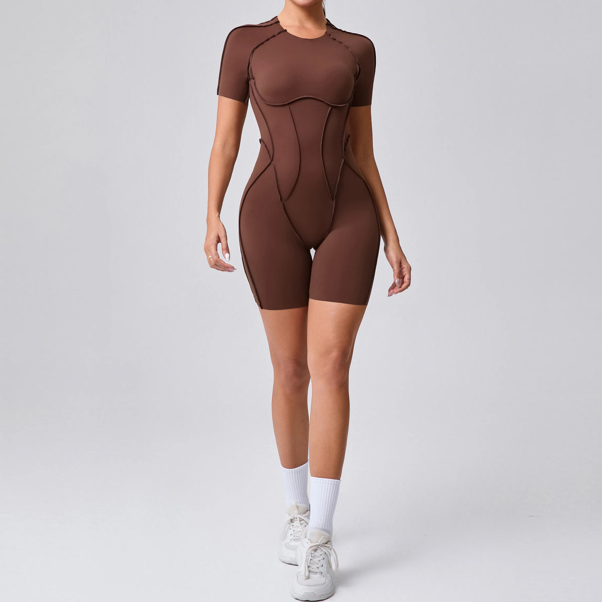Women's Short Sleeve Back Cutout Short Workout Romper