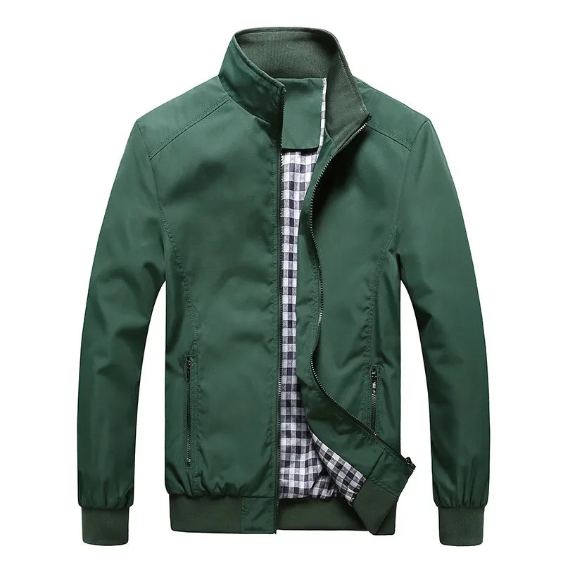 Men's Zip-Front Stand-Collar Jacket with Checked Lining