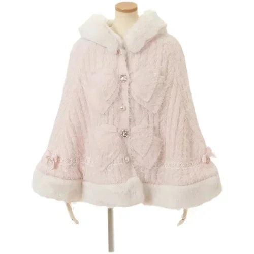 Hooded Bow Trim Cape for Layering over Outfits