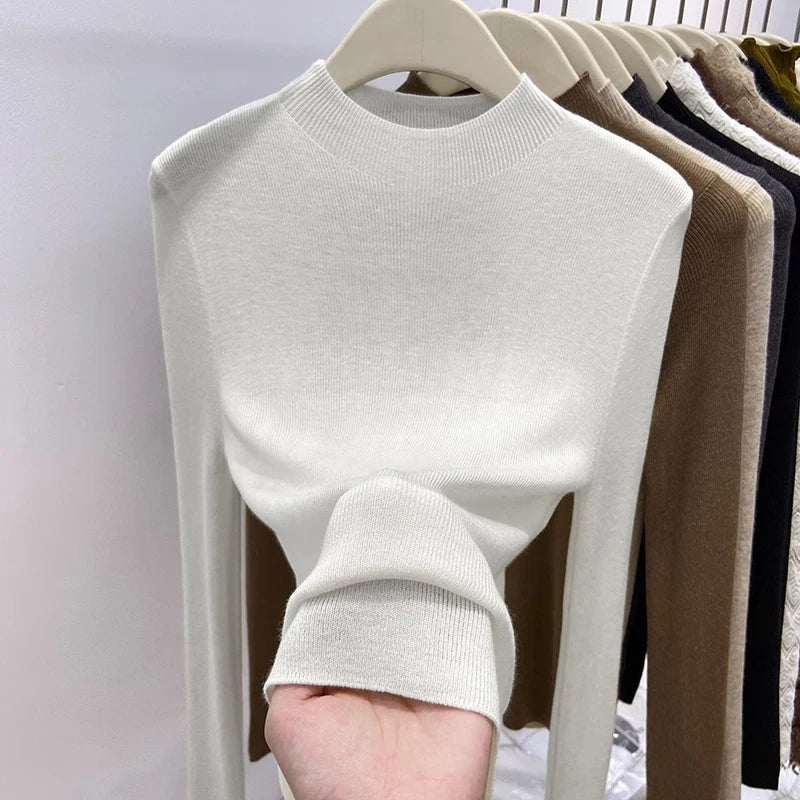 Women's Mock Neck Fitted Long Sleeve Sweater Casual Knit Layer