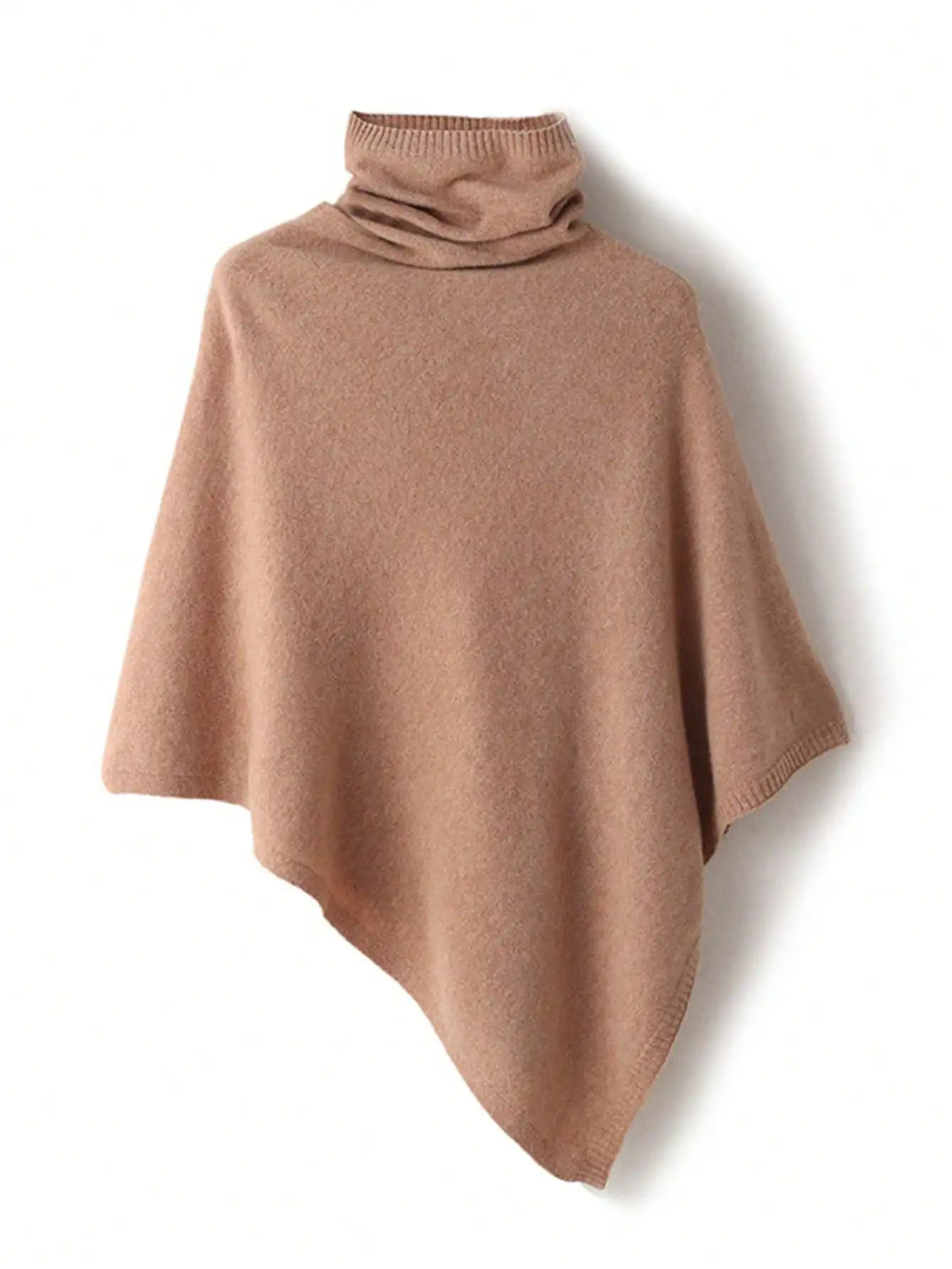 Turtleneck Ribbed Poncho for Layering over Tops and Dresses