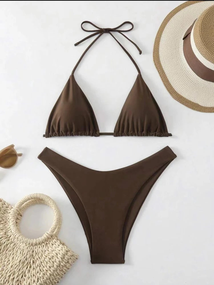 Solid Halter Tie Bikini