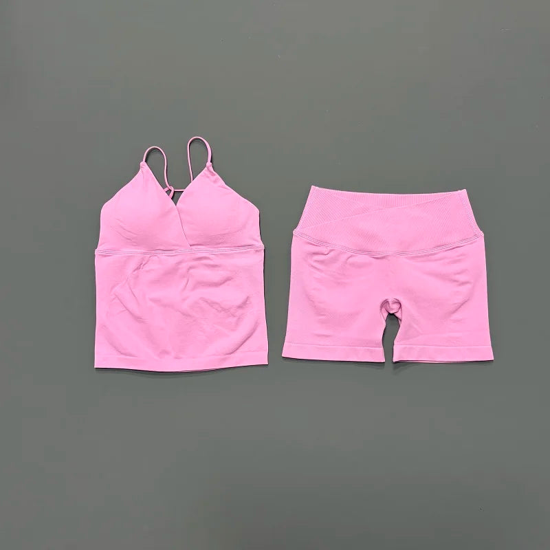 Women's Twist Front Tank And Shorts Yoga Set