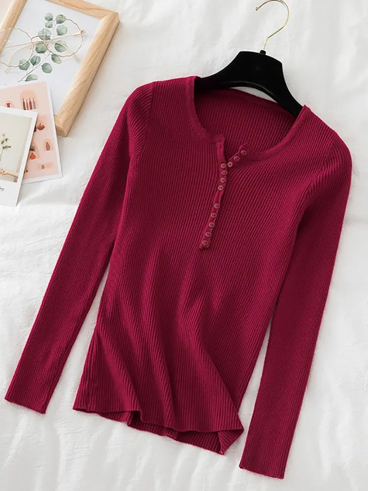 Women's V Neck Short Button Placket Sweater Casual Knit Layer