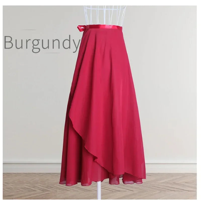 Long Chiffon Ballet Wrap Skirt with Tie Waist for Dance Practice