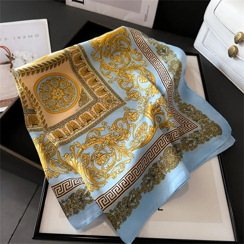 Ornate Print Square Scarf with Decorative Border Patterns