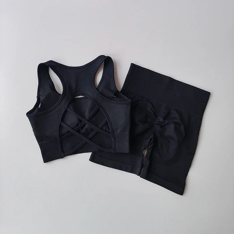 Women's Cross Back Bra And Shorts Yoga Set
