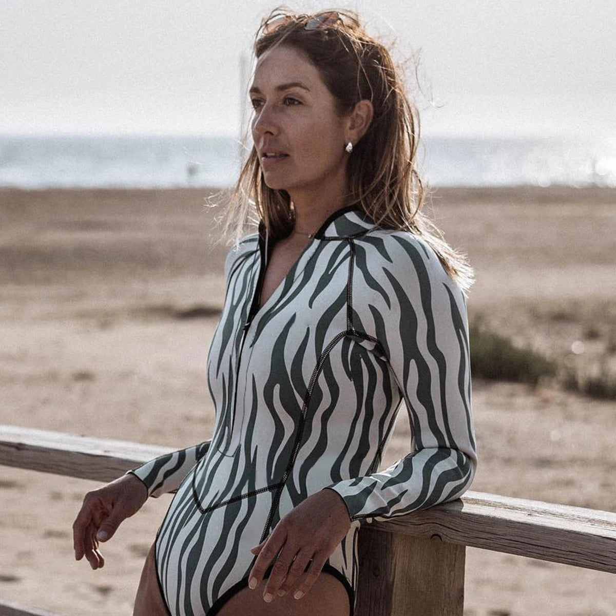 Printed Long Sleeve One-Piece Swimsuit