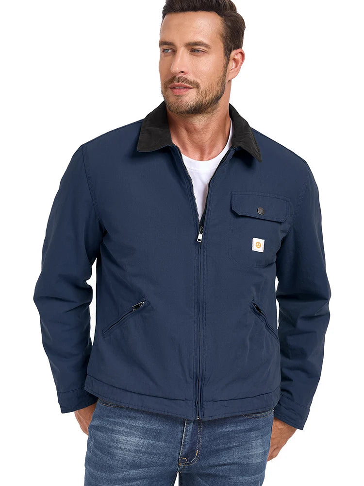Men's Winter Cotton Jacket Warm Quilted Padded Lined Cargo Work Jacket Regular Fit Casual Lapel Trucker Coat