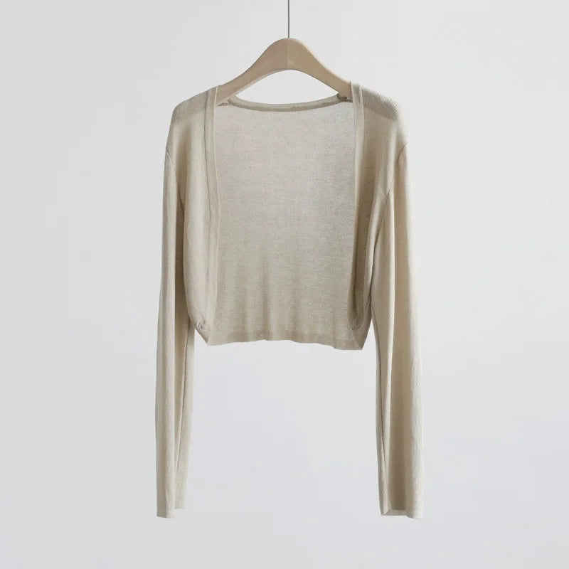 Women's Sheer Cropped Open Front Cardigan Casual Knit Layer